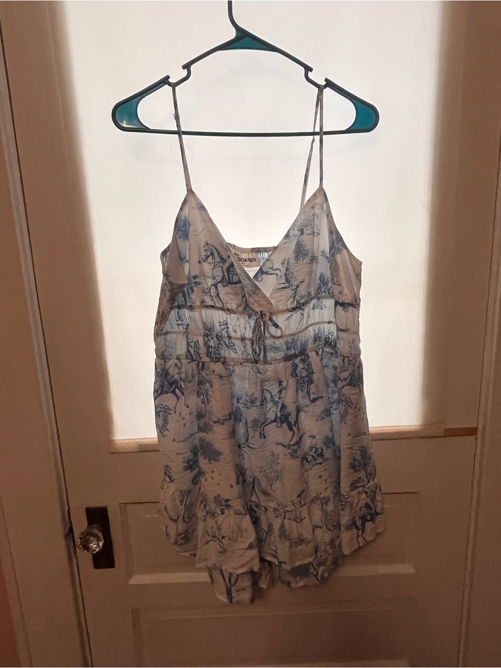 Blue Toile Cowgirl Print Spaghetti-Strap Romper